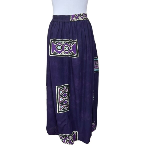Bali Batiks OS Purple Hand Dyed Batik Calf Midi Skirt Flowy Vacation Resort - Picture 4 of 7